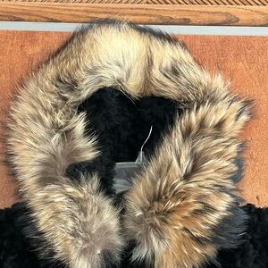 NWT Paula Lishman Canada knit Sheared Beaver Vest Hood Trimmed Racoon W Sz L